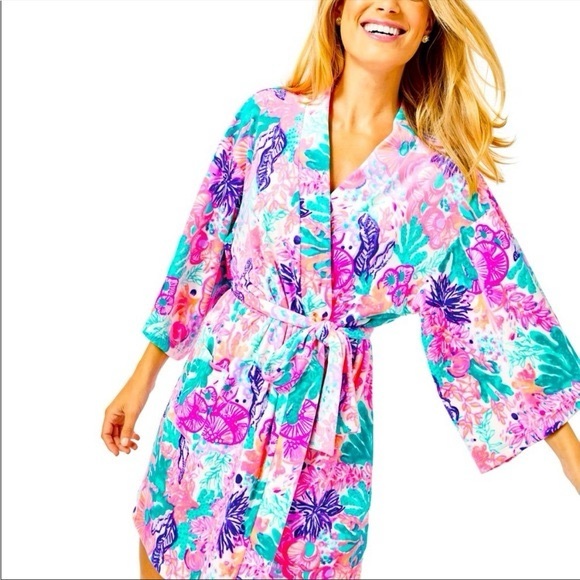 Lilly Pulitzer Elaine Velour Robe – Multi Seaside Carnevale